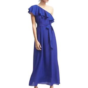Banana Republic One-Shoulder Ruffle Maxi Dress Royal Blue, SP